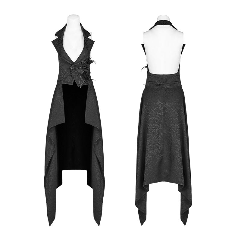 WY-970 Gothic Womens V-neck Backless Detachable Long Vest