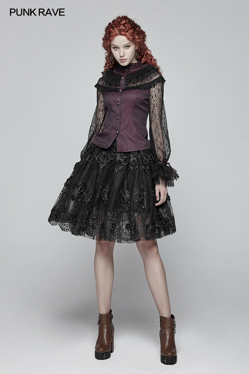 WY-998 Steampunk Translucent Lace Sleeve Vintage Shirt