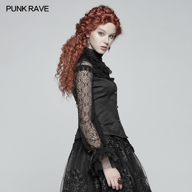 WY-998 Steampunk Translucent Lace Sleeve Vintage Shirt