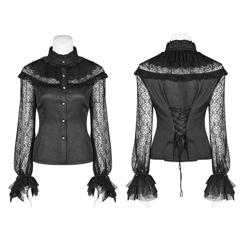 WY-998 Steampunk Translucent Lace Sleeve Vintage Shirt