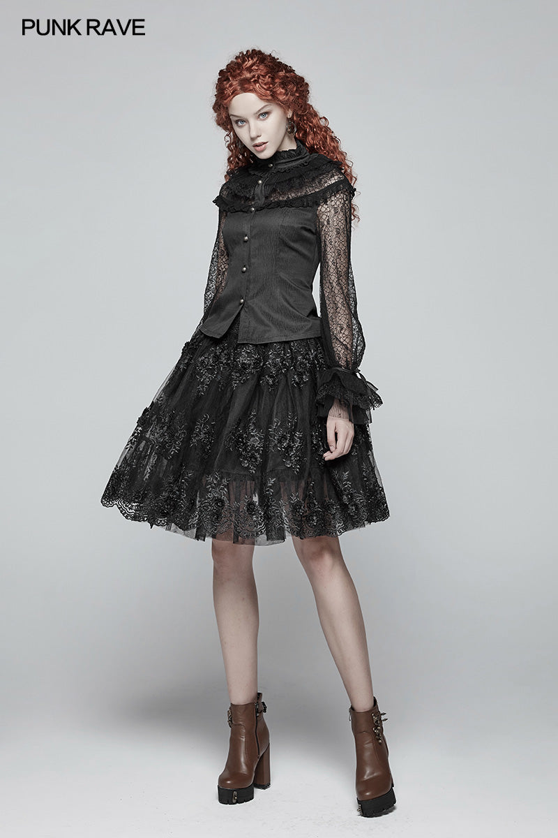 WY-998 Steampunk Translucent Lace Sleeve Vintage Shirt