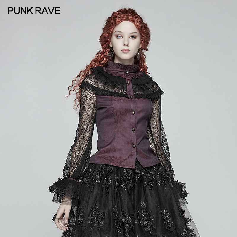 WY-998 Steampunk Translucent Lace Sleeve Vintage Shirt