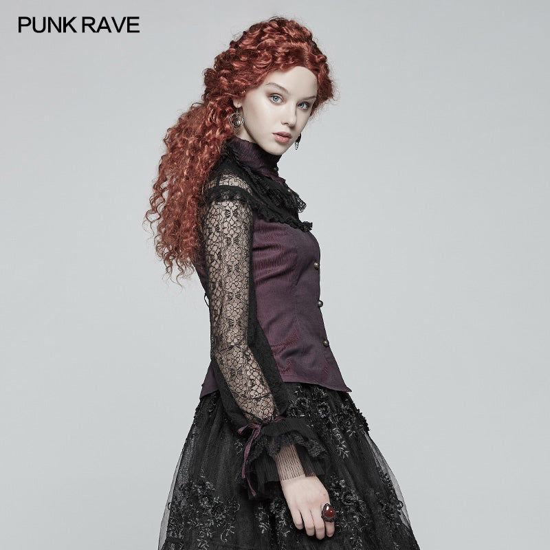 WY-998 Steampunk Translucent Lace Sleeve Vintage Shirt