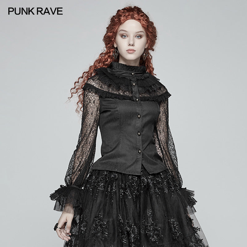 WY-998 Steampunk Translucent Lace Sleeve Vintage Shirt