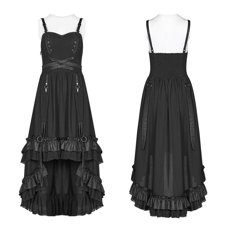 WQ-390 Steampunk Pleated Two-Layer Ruffled Hem High-Low Dress