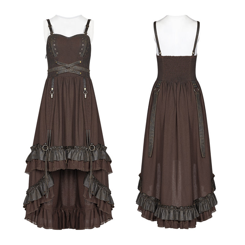 WQ-390 Steampunk Pleated Two-Layer Ruffled Hem High-Low Dress