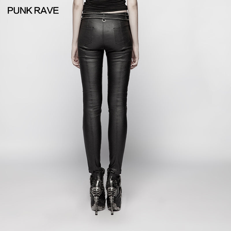 WK-343 Punk Pressure Adhesive Faux Leather Woven Trousers