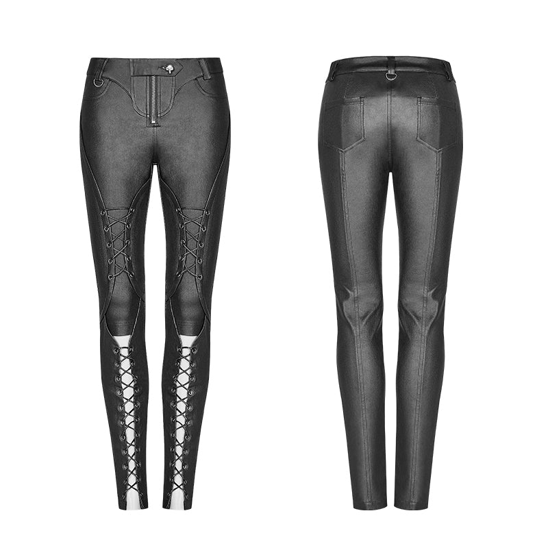 WK-343 Punk Pressure Adhesive Faux Leather Woven Trousers