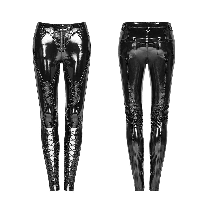 WK-343 Punk Pressure Adhesive Faux Leather Woven Trousers