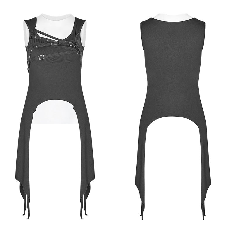 OT-540 Daily Punk Cross Neck T-Shirt Irregular Vest