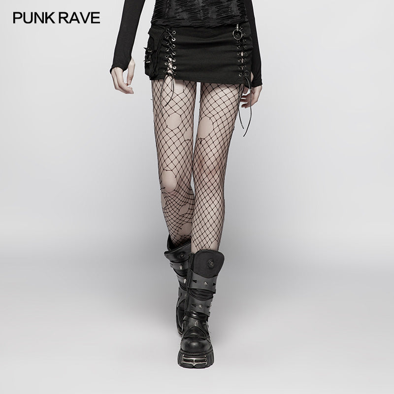 WQ-400 Steampunk Asymmetric Lace-up Skirt