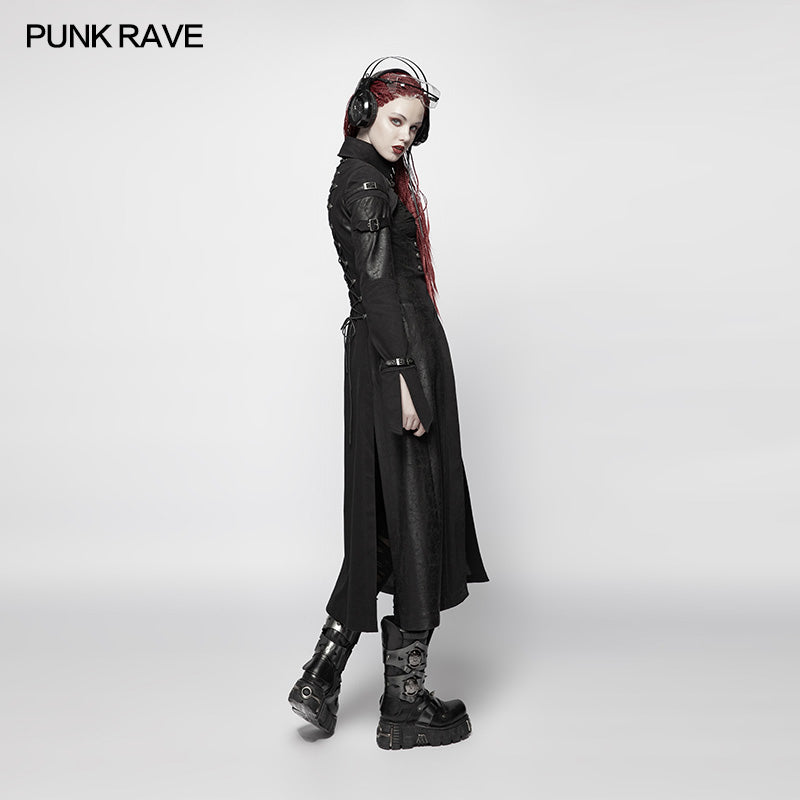 WY-981 Punk Futuristic Long Coat With Adjustable Drawstring Design