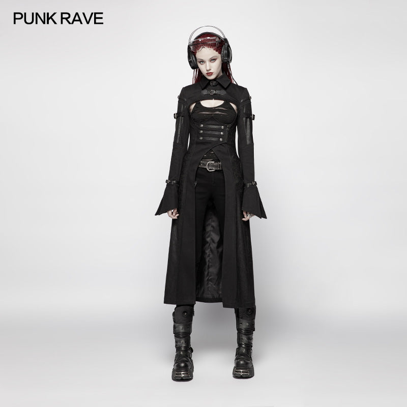 WY-981 Punk Futuristic Long Coat With Adjustable Drawstring Design