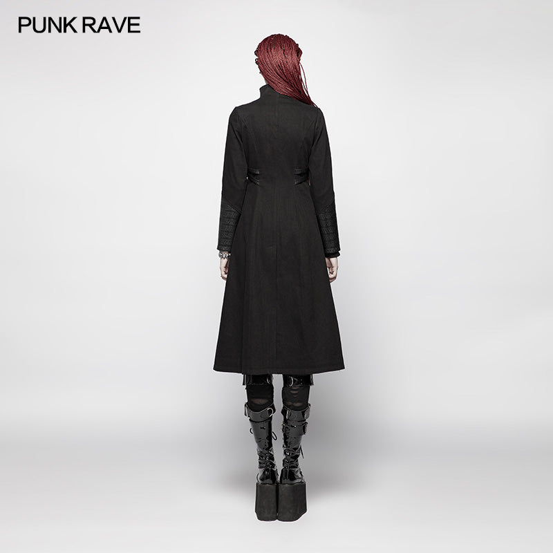 WY-974 Punk Women Standing Collar Warrior High Low Long Coat