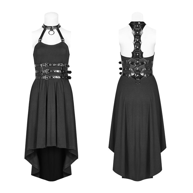 WQ-396 Dark Punk Halter Neck Spine Shaped High Low Dress