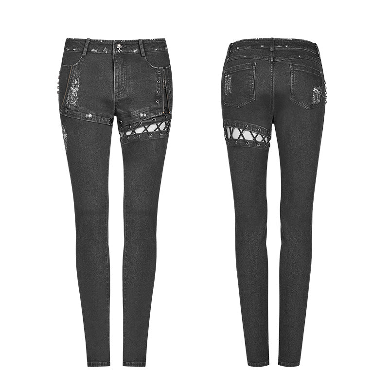 WK-349 Punk Denim Trousers Water-washed Long Jeans