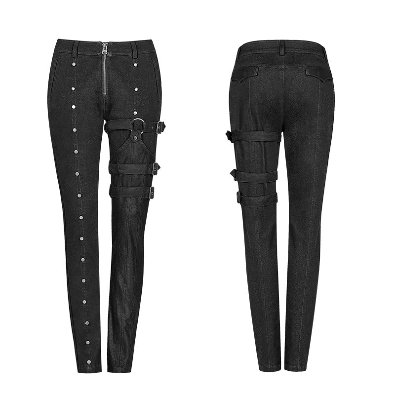 WK-348 Steampunk Micro-elastic  Contrasting Color Denim Trousers