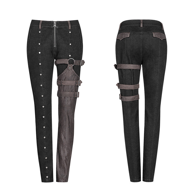 WK-348 Steampunk Micro-elastic  Contrasting Color Denim Trousers