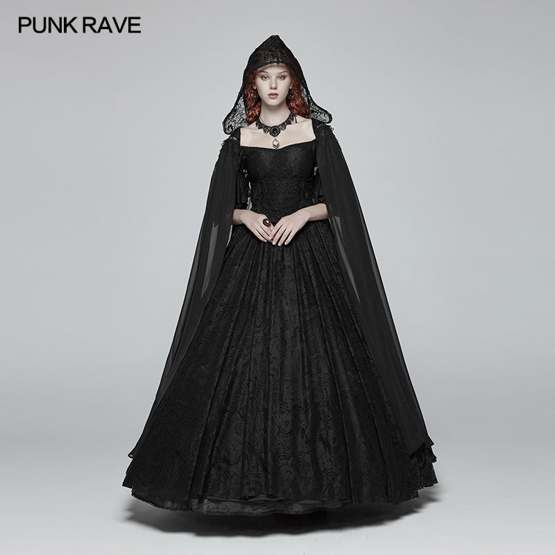 WY-959 Gothic Hooded Chiffon Cape Long Coat