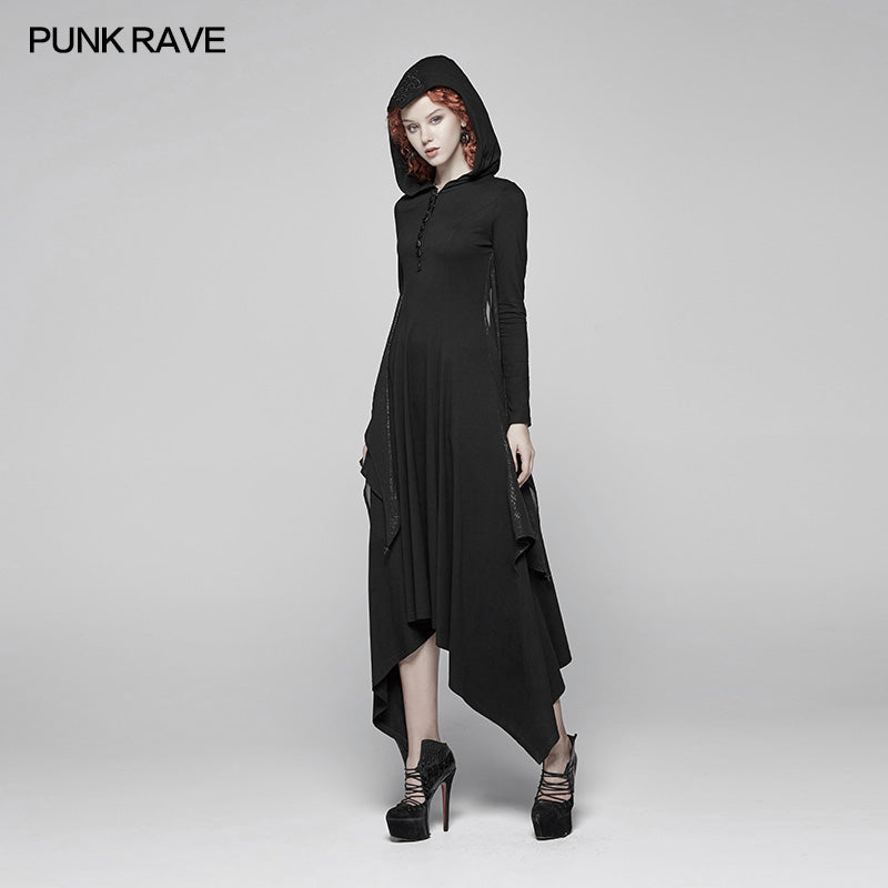 WQ-375 Gothic Bat Wing Hooded Long Sleeves Asymmetrical Dress