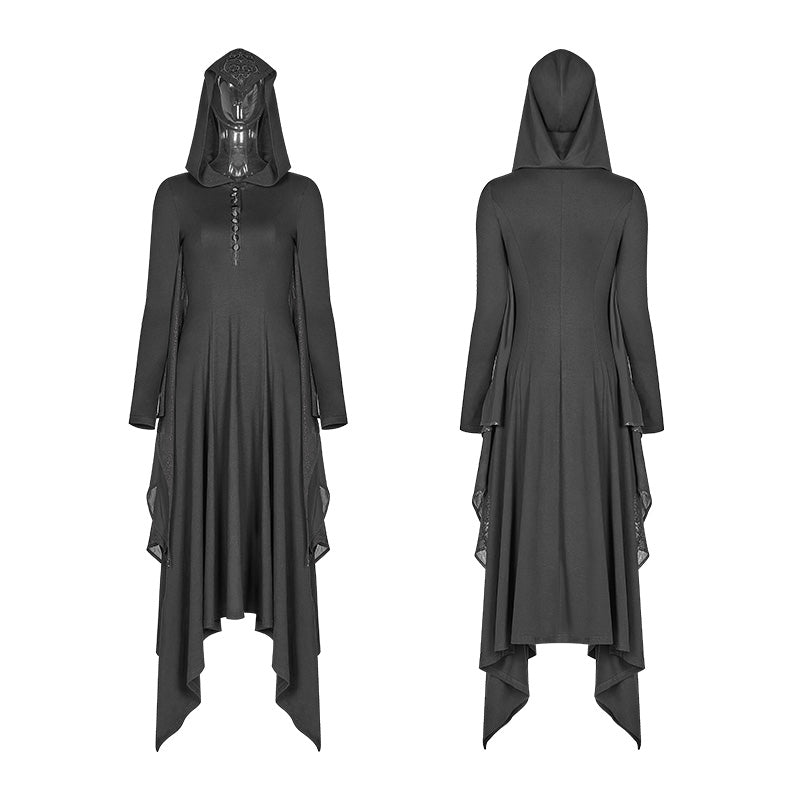 WQ-375 Gothic Bat Wing Hooded Long Sleeves Asymmetrical Dress