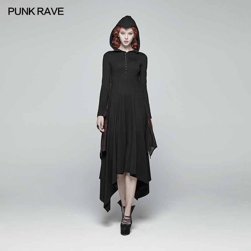 WQ-375 Gothic Bat Wing Hooded Long Sleeves Asymmetrical Dress