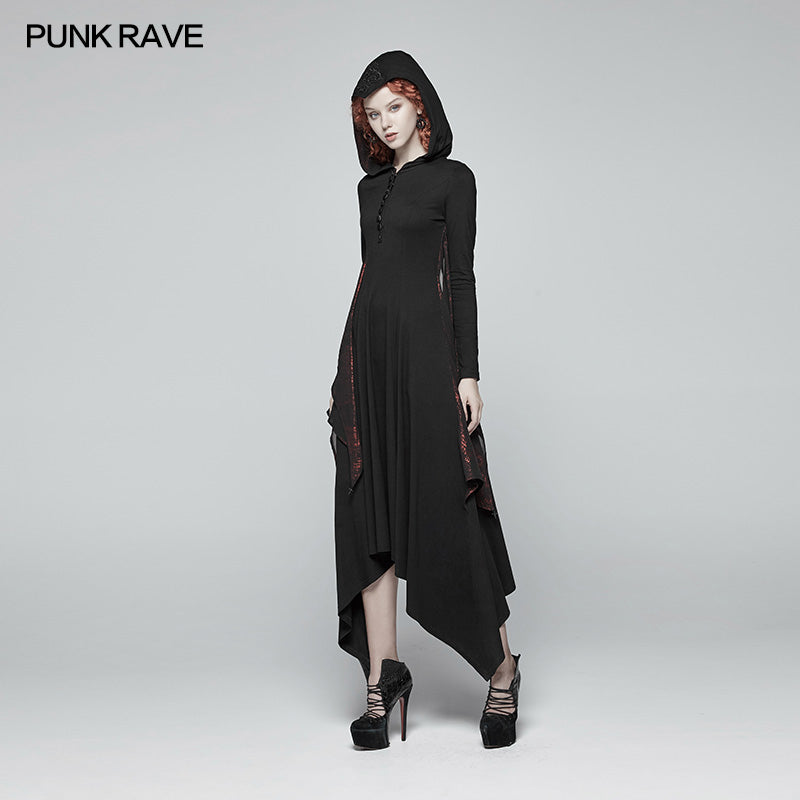 WQ-375 Gothic Bat Wing Hooded Long Sleeves Asymmetrical Dress