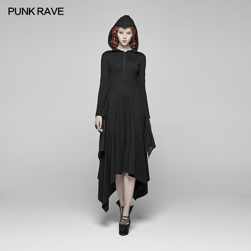 WQ-375 Gothic Bat Wing Hooded Long Sleeves Asymmetrical Dress