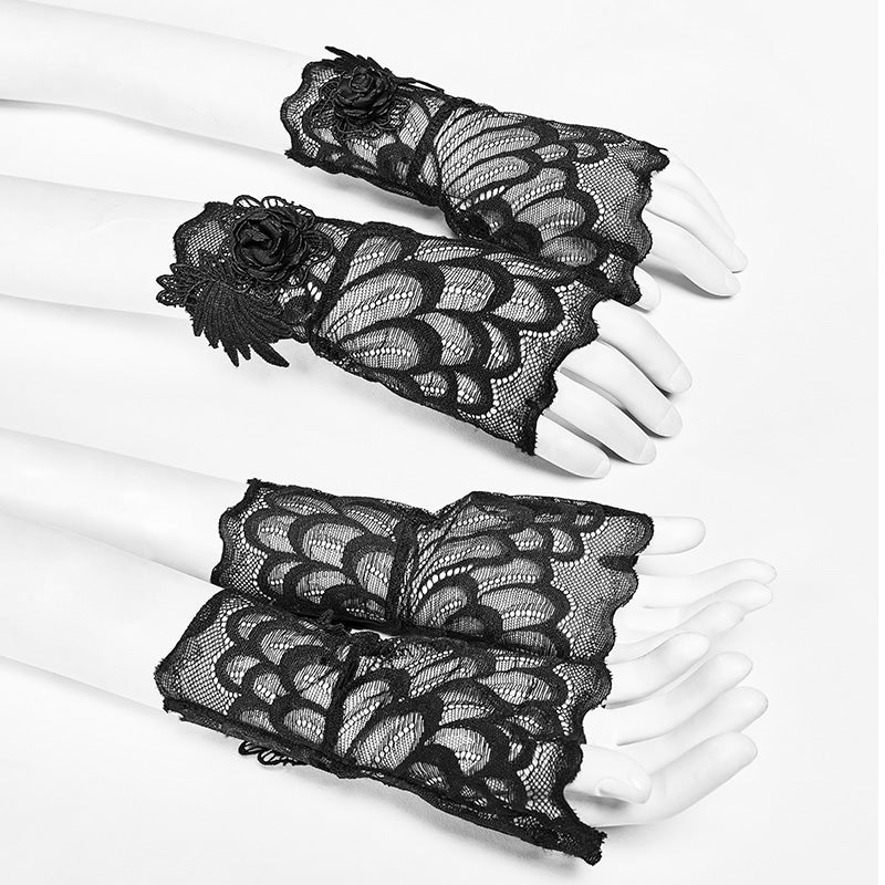 WS-285 Gothic black Lace Tulle Glove - One Pair