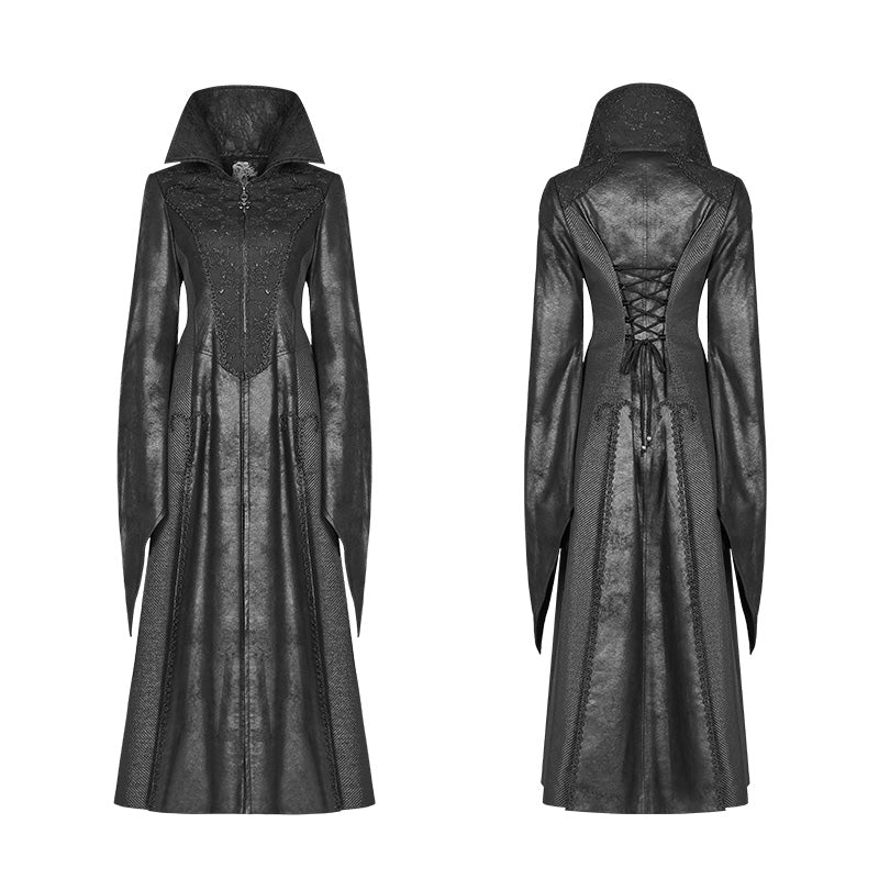 WY-984 Gothic Judge Standing Collar PU Long Coat