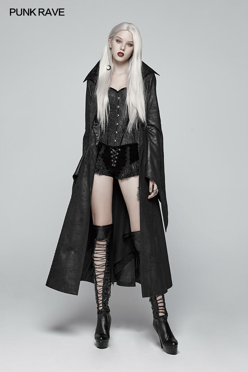 WY-984 Gothic Judge Standing Collar PU Long Coat