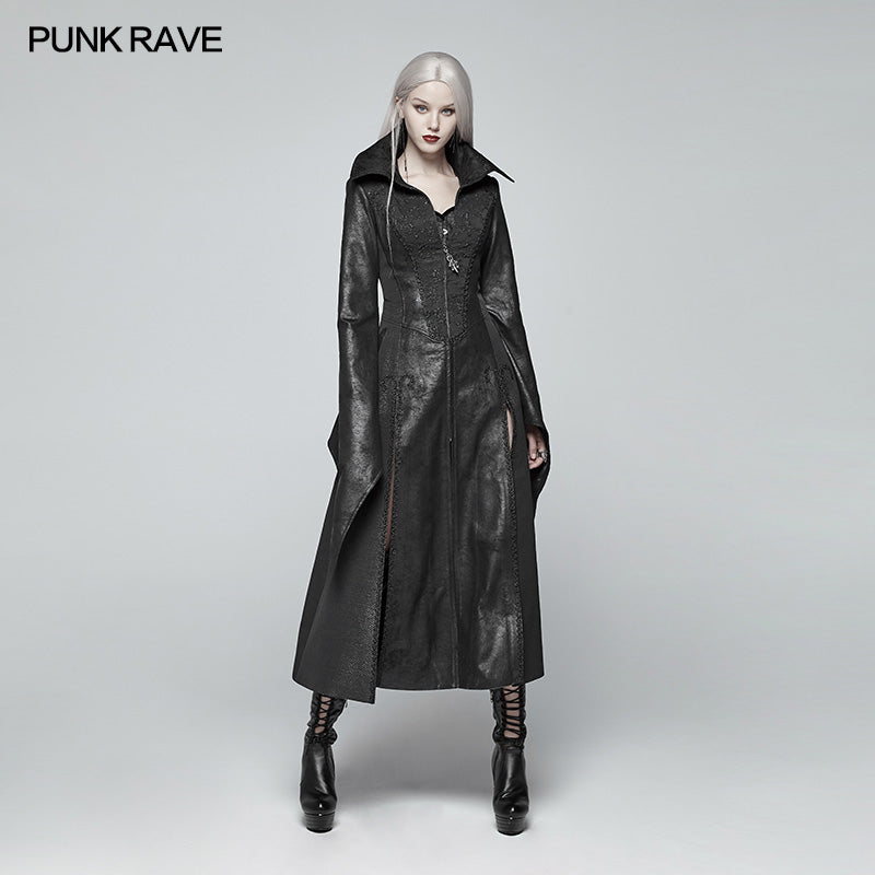 WY-984 Gothic Judge Standing Collar PU Long Coat