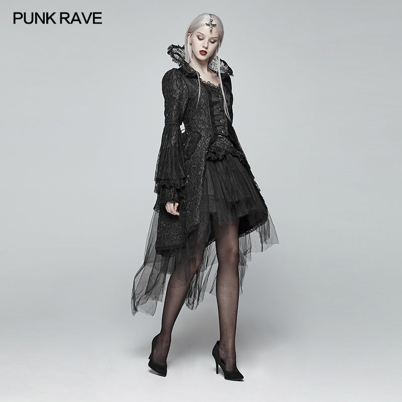 WY-1022 Gothic Translucent Standing Collar Lace Dress Coat