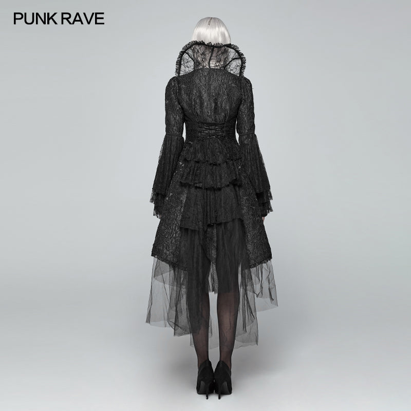 WY-1022 Gothic Translucent Standing Collar Lace Dress Coat