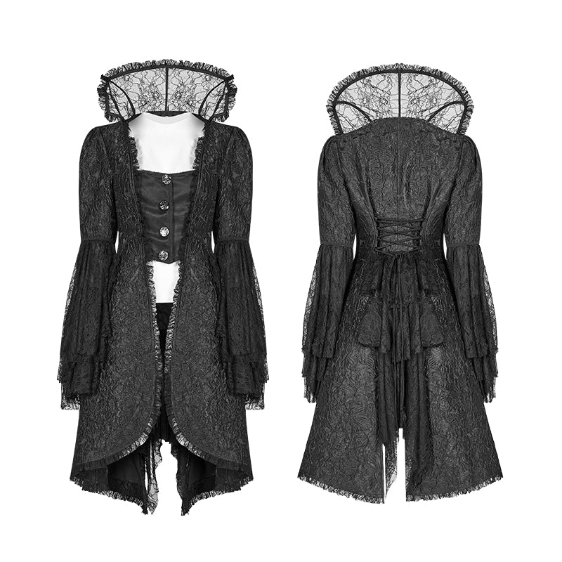 WY-1022 Gothic Translucent Standing Collar Lace Dress Coat