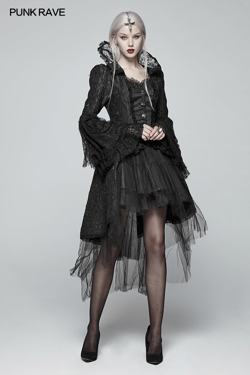 WY-1022 Gothic Translucent Standing Collar Lace Dress Coat