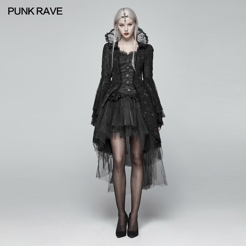 WY-1022 Gothic Translucent Standing Collar Lace Dress Coat