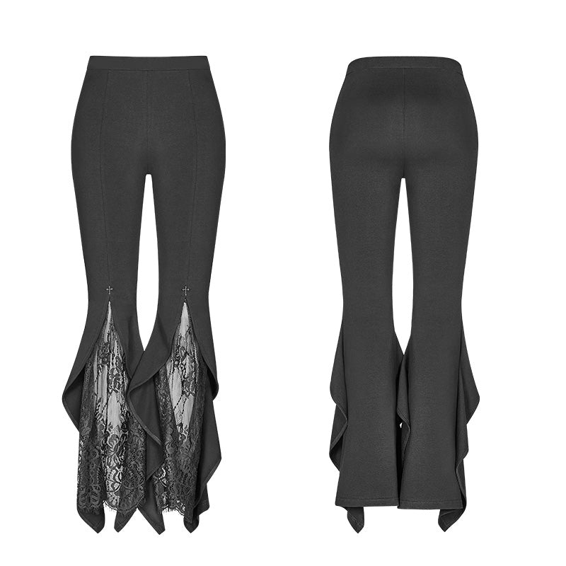 WK-347 Gothic Flared Lace Leggings For Women With Cross Decoration