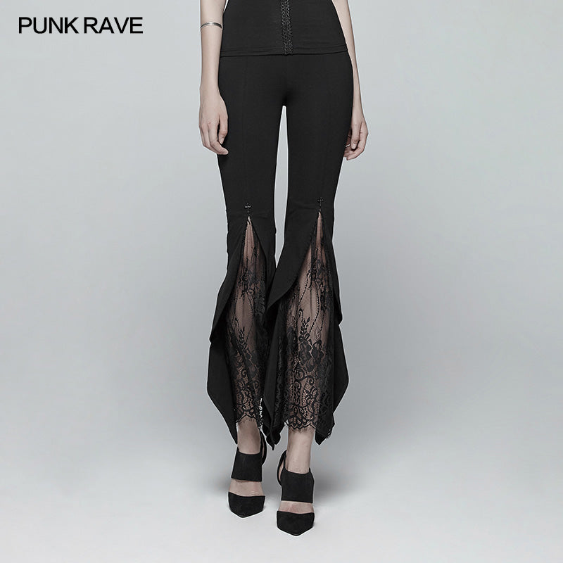 WK-347 Gothic Flared Lace Leggings For Women With Cross Decoration