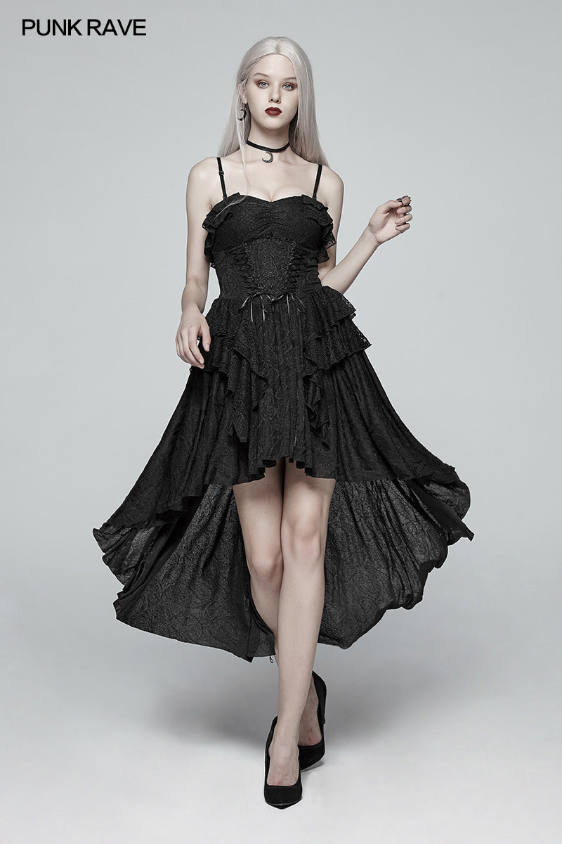 WQ-387 Gothic Strapless High Low Dress With Detachable Shoulder Strap