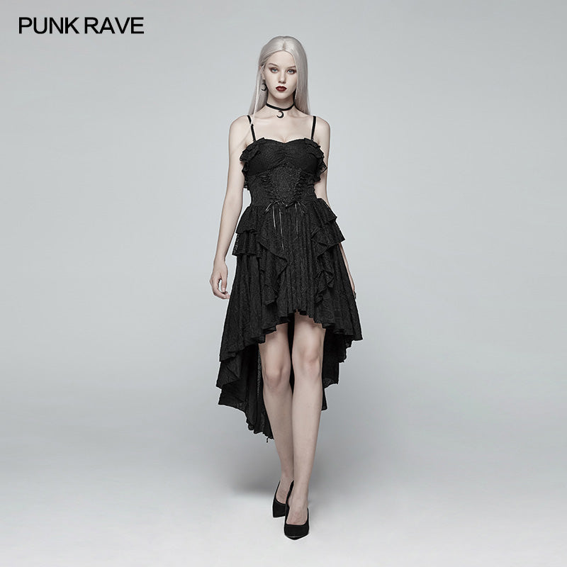 WQ-387 Gothic Strapless High Low Dress With Detachable Shoulder Strap