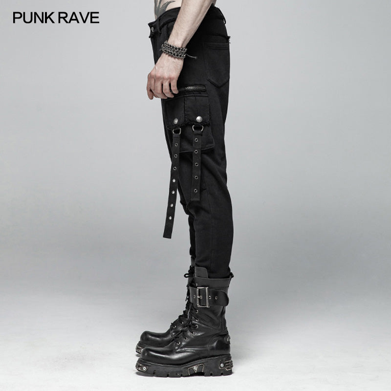 WK-364 Punk Dark Knit Trousers Carrot  Pants With Three-dimensional Pockets Decoration