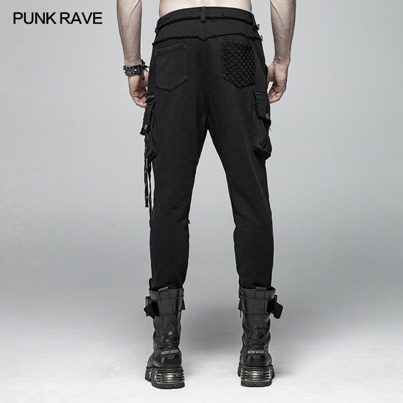 WK-364 Punk Dark Knit Trousers Carrot  Pants With Three-dimensional Pockets Decoration