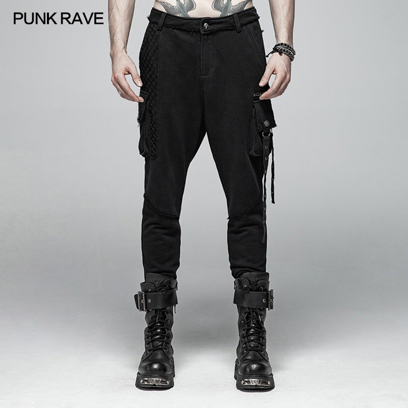 WK-364 Punk Dark Knit Trousers Carrot  Pants With Three-dimensional Pockets Decoration