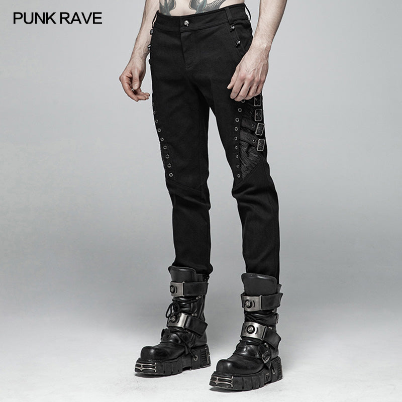 WK-365 Men Punk Water-washed Elastic Trousers