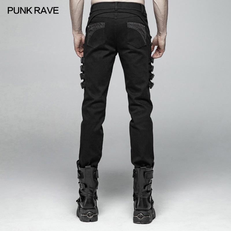 WK-365 Men Punk Water-washed Elastic Trousers