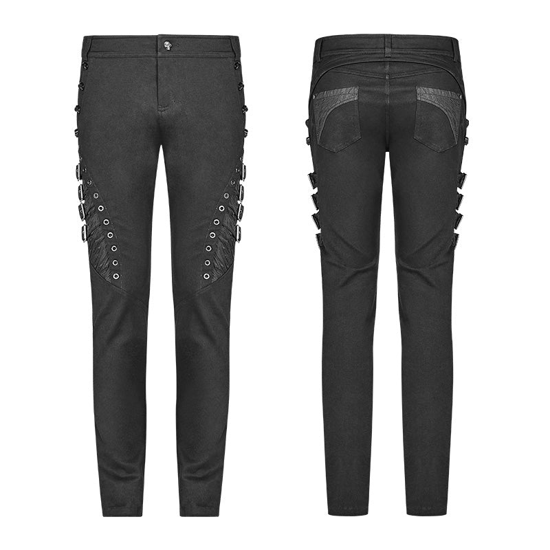 WK-365 Men Punk Water-washed Elastic Trousers