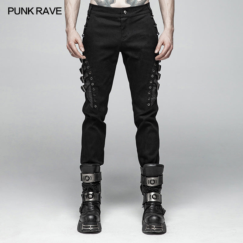 WK-365 Men Punk Water-washed Elastic Trousers