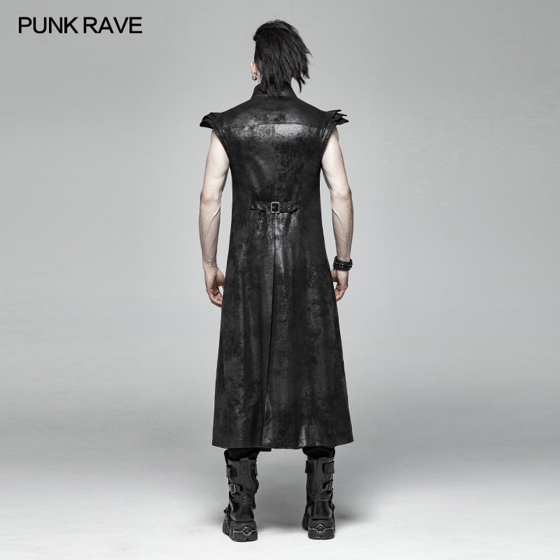 WY-1018 Punk Armor Long Vest Coat With  PU Leather Buckle