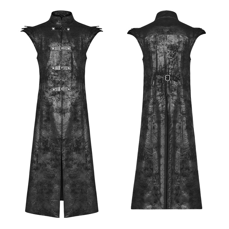 WY-1018 Punk Armor Long Vest Coat With  PU Leather Buckle